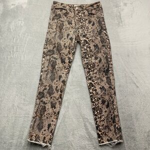 Free People Snake Print High Waisted Raw Hem Cropped Jeans Womens Size 28
